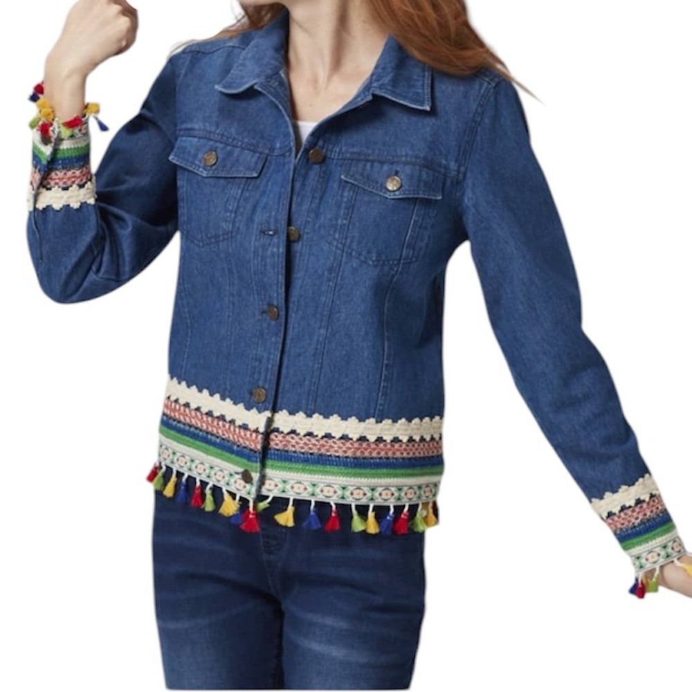 The Pyramid Collection Embellished Jean Jacket XL